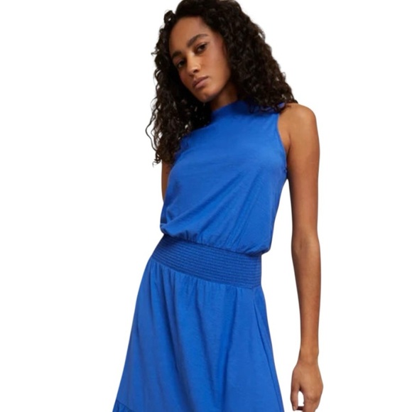 National LTD Barret 90’s Blue Bottle Sleeveless Mock Neck Midi Dress Women’s Med - Picture 3 of 11